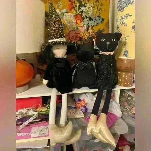 Halloween shelf sitting dolls cat bar witch handmade - Picture 2 of 15